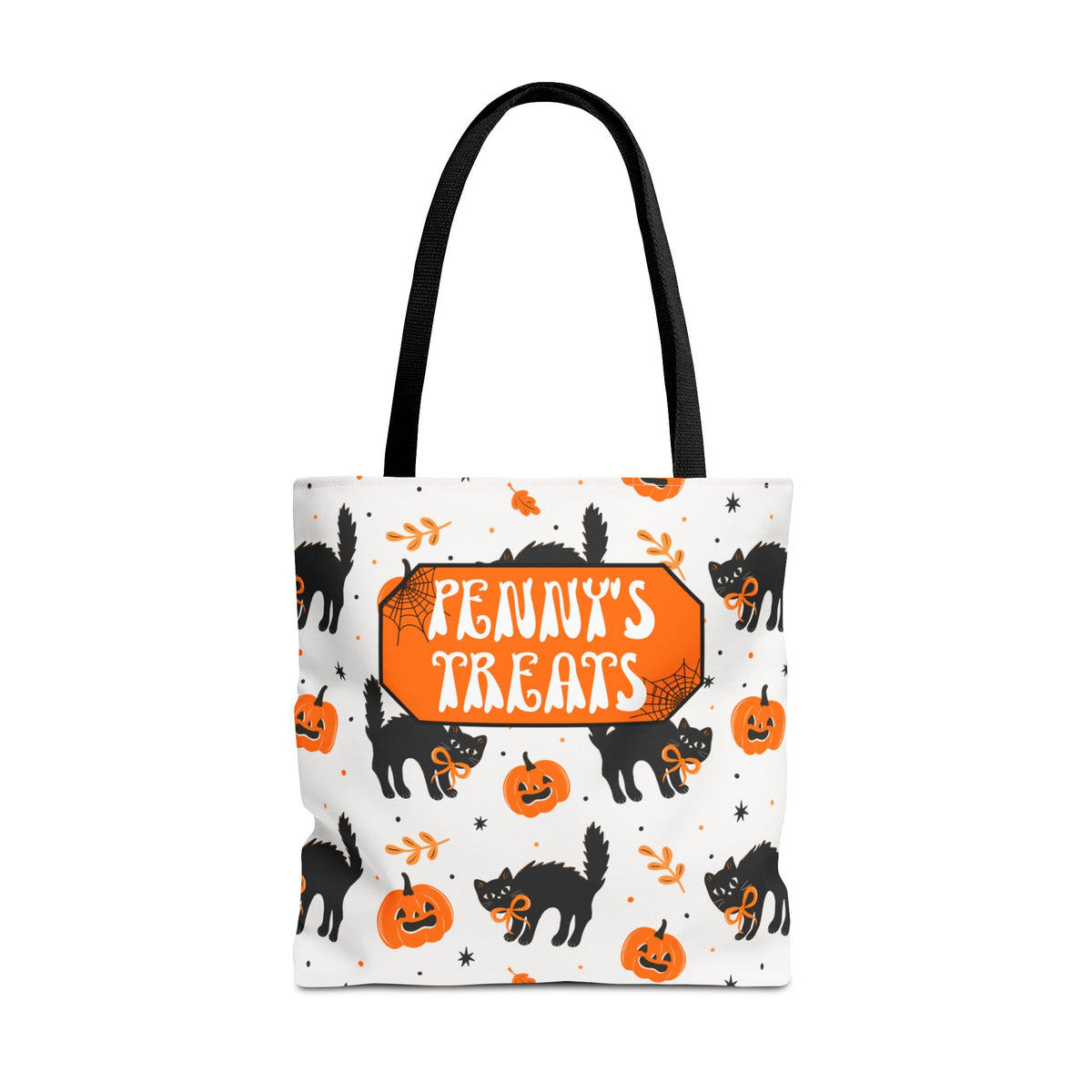 Cute Black Cats and Pumpkins Carryall -Personalized Halloween Trick or Treat Tote Bag