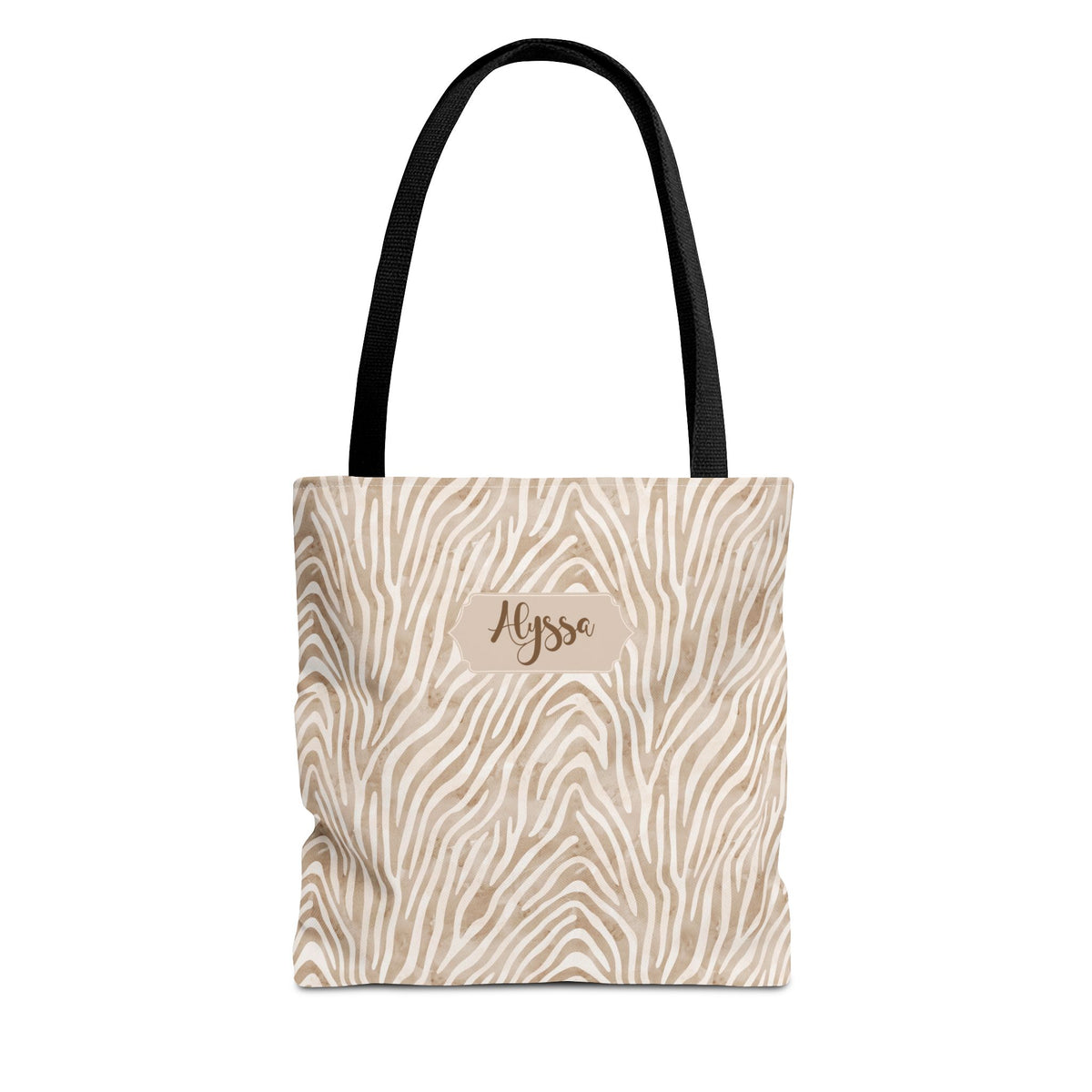Personalizable Animal Print Bag - Beige Zebra Patterned Tote