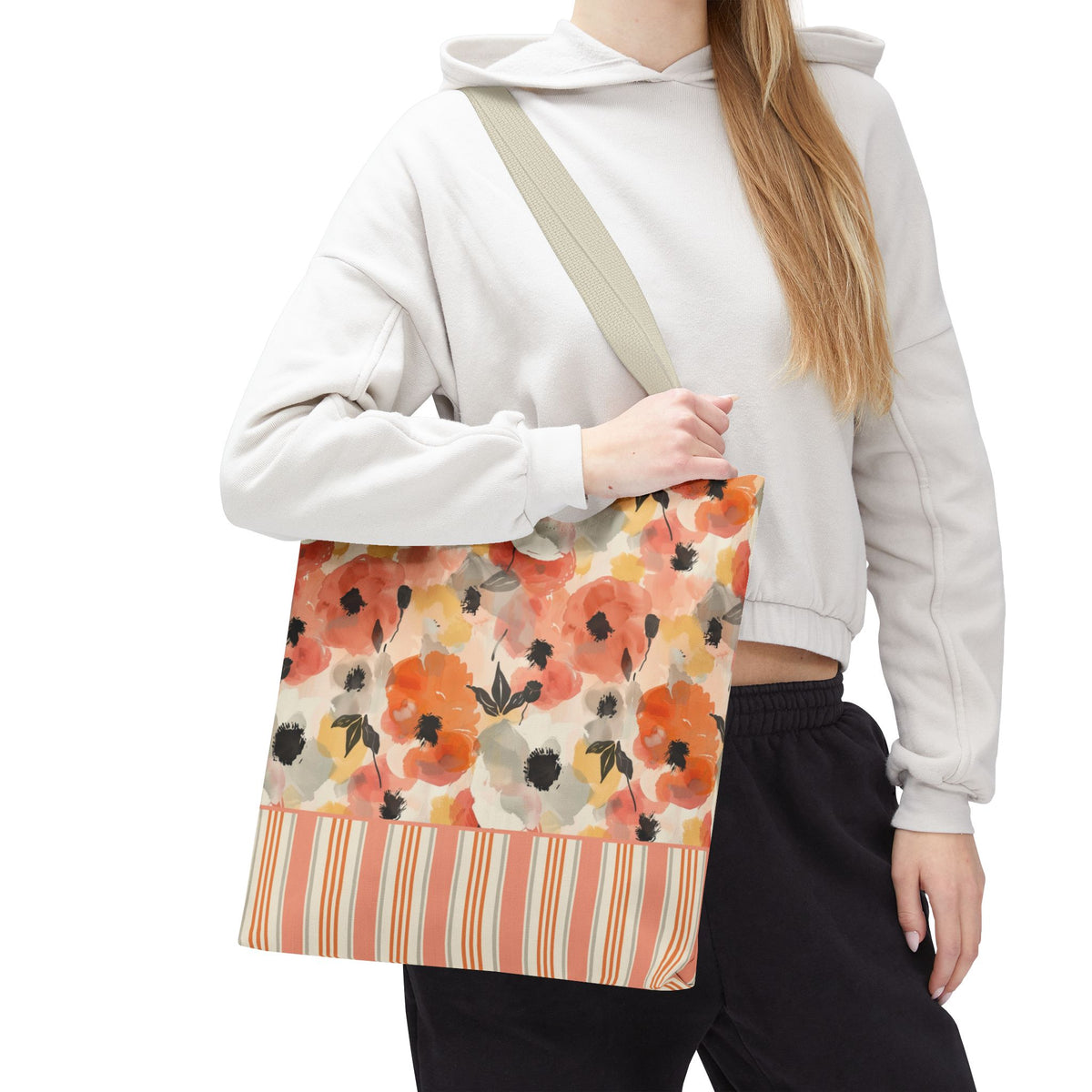 Floral Watercolor Stripe Tote Bag – Peach Blossom Beach and Market Bag