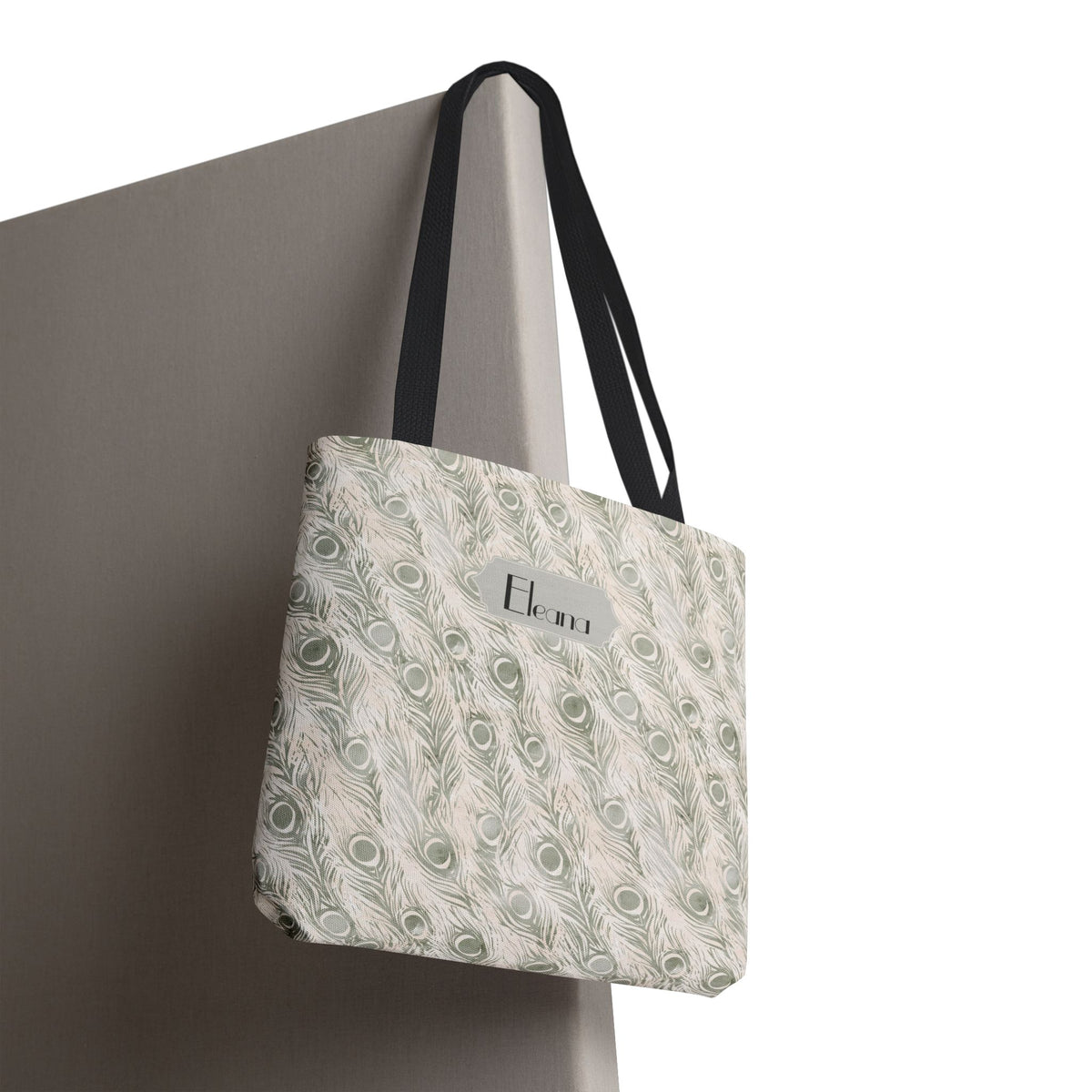Personalizable Tote - Elegant Grey Peacock Feather Pattern Bag