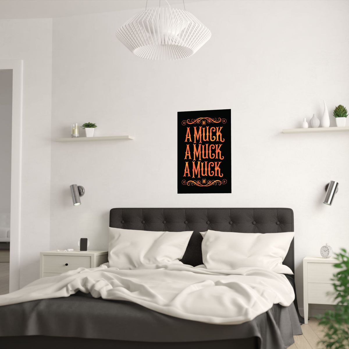A Muck A Muck A Muck Satin Poster - Orange and Black Halloween Gothic Wall Art