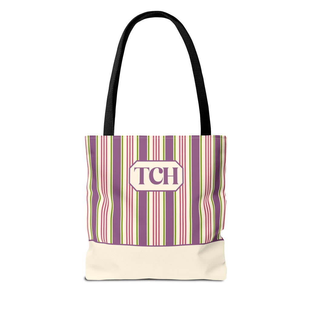 Colorful Striped Tote Bag – Personalizable Purple Pink and Green Tote