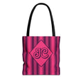 Personalizable Striped Tote Bag - Bright Pink and Purple Monogram Carryall