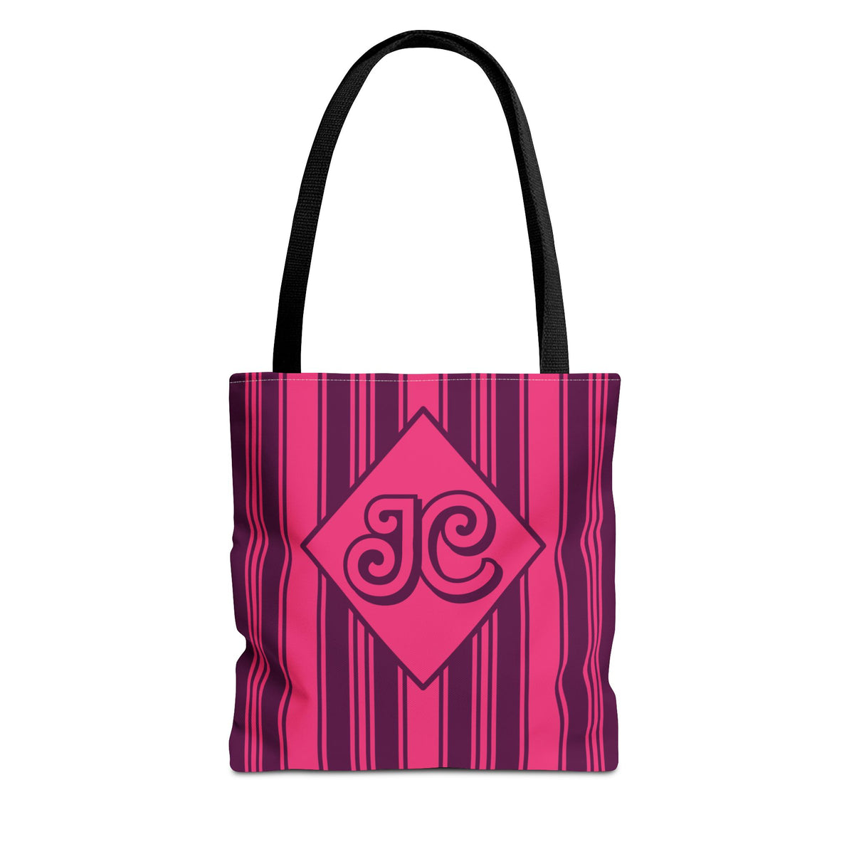 Personalizable Striped Tote Bag - Bright Pink and Purple Monogram Carryall