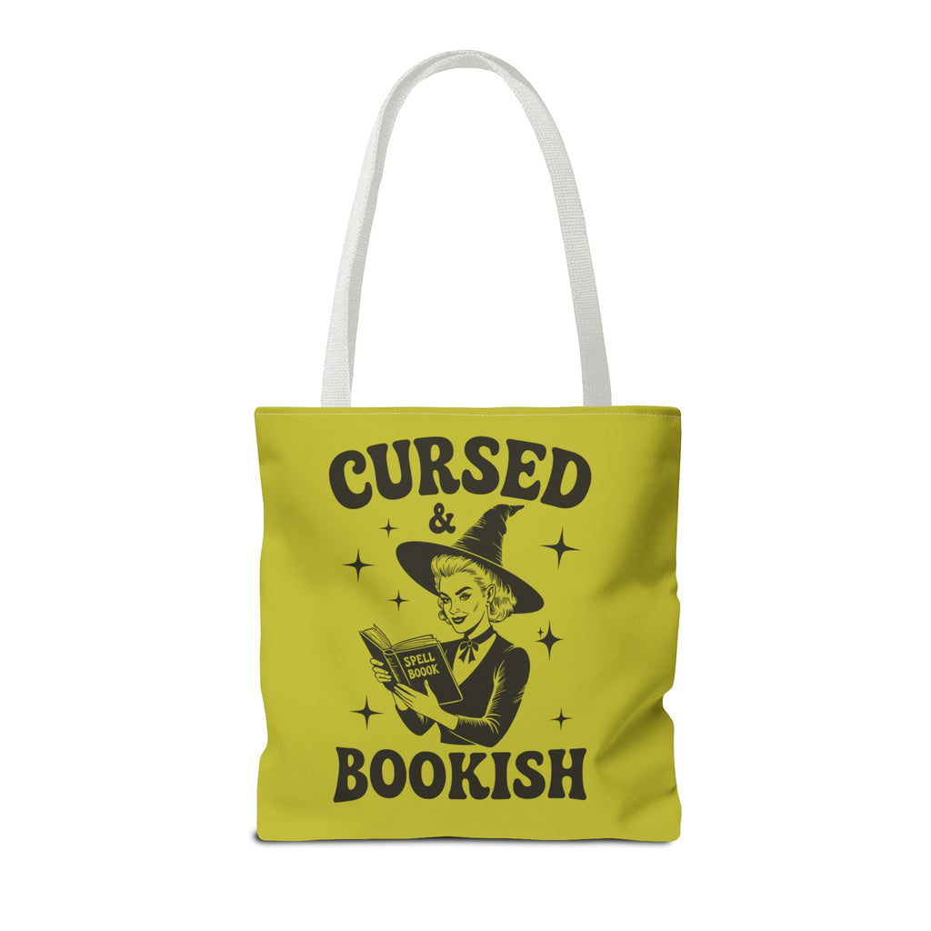 Cursed and Bookish Tote Bag — Green Witchy Reader Tote for Book Lovers