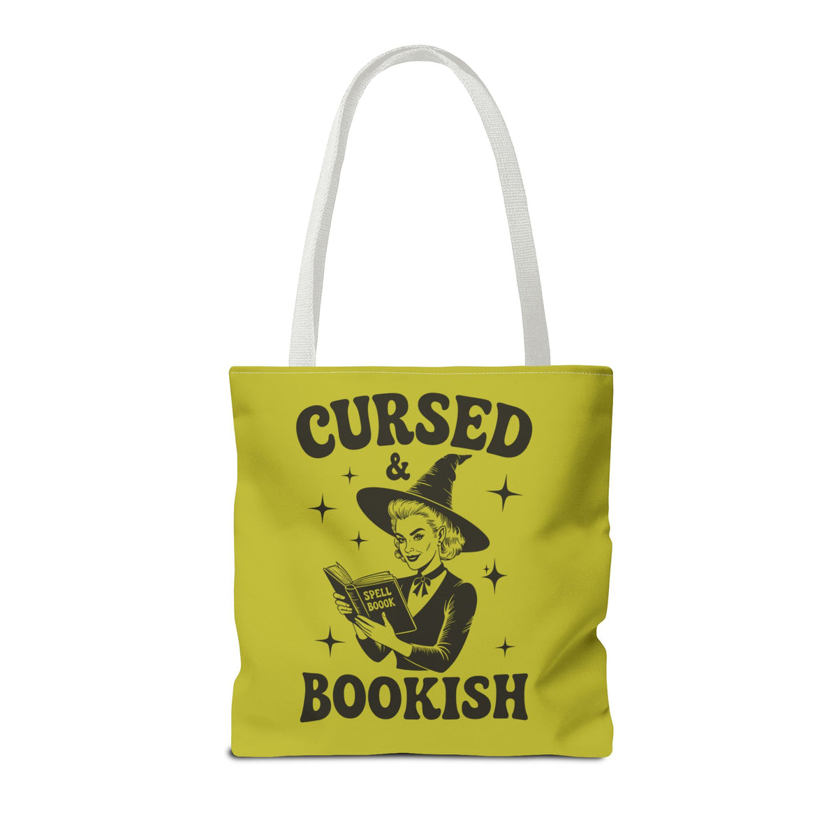 Cursed and Bookish Tote Bag — Green Witchy Reader Tote for Book Lovers