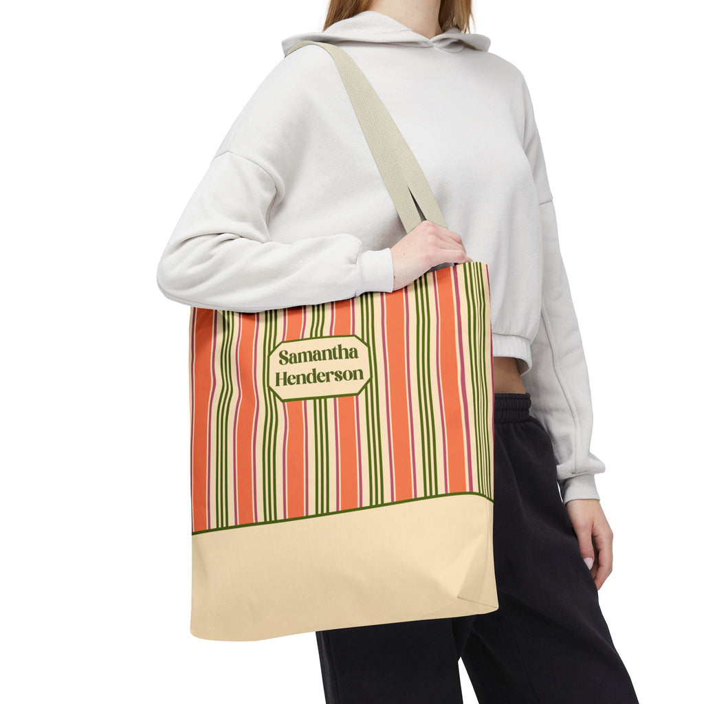 Personalizable Colorful Striped Tote Bag - Versatile Peach and Green Everyday Carryall