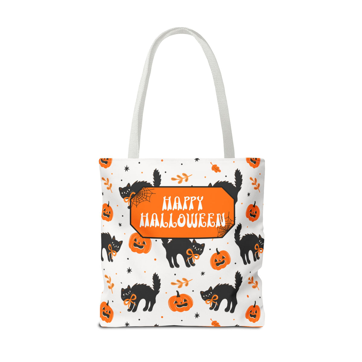 Cute Black Cats and Pumpkins Carryall -Personalized Halloween Trick or Treat Tote Bag