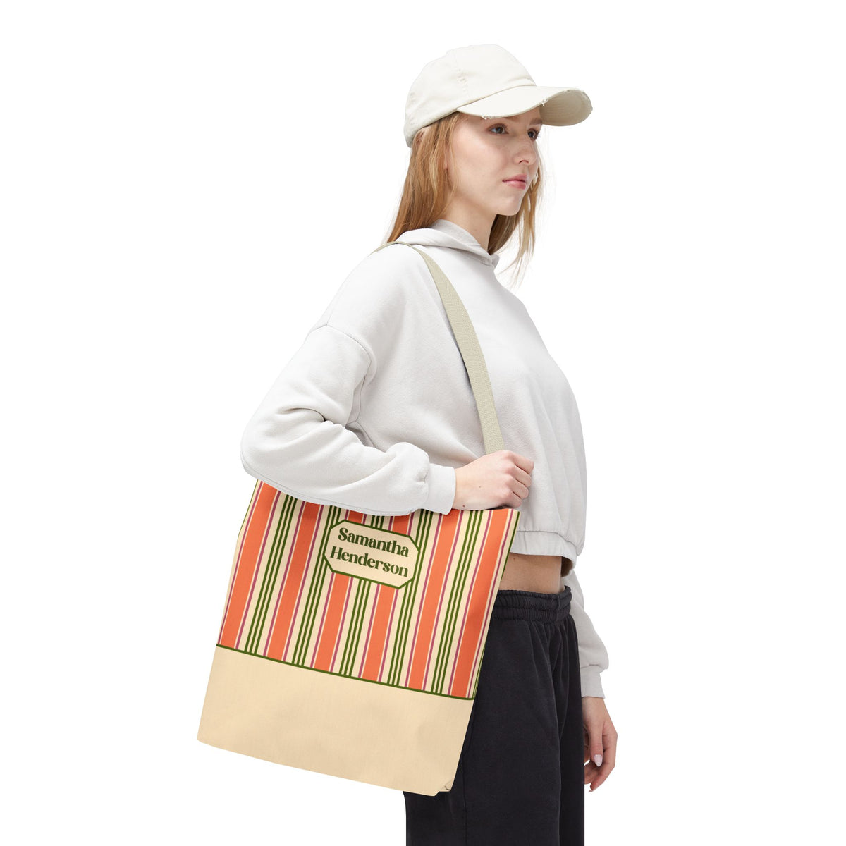 Personalizable Colorful Striped Tote Bag - Versatile Peach and Green Everyday Carryall