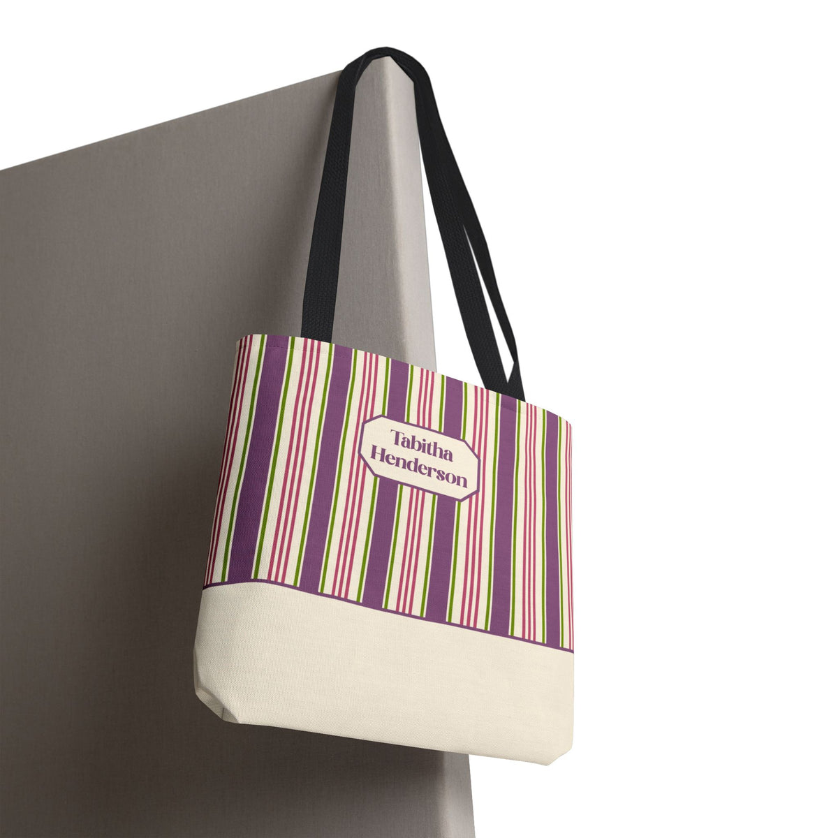 Colorful Striped Tote Bag – Personalizable Purple Pink and Green Tote