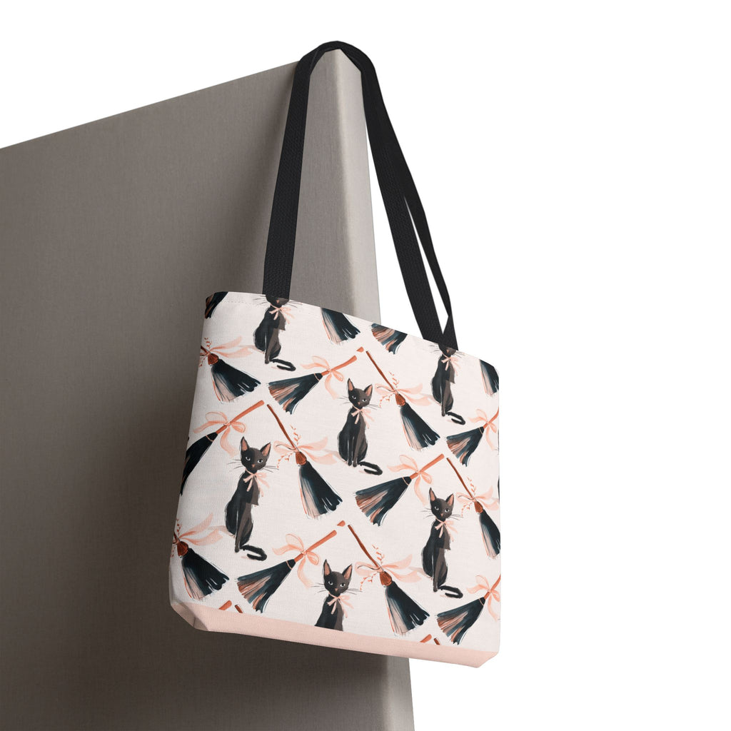 Witchy Black Cat and Broom Tote Bag