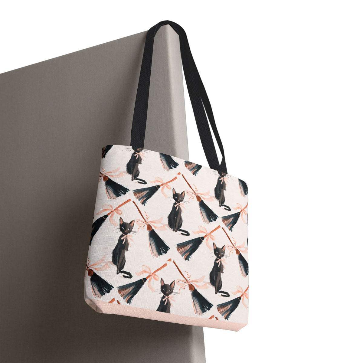 Witchy Black Cat and Broom Tote Bag