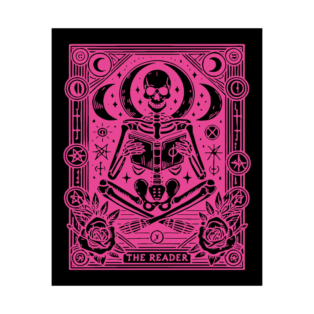 The Reader- Bright Pink Gothic Skeleton Tarot Art Print