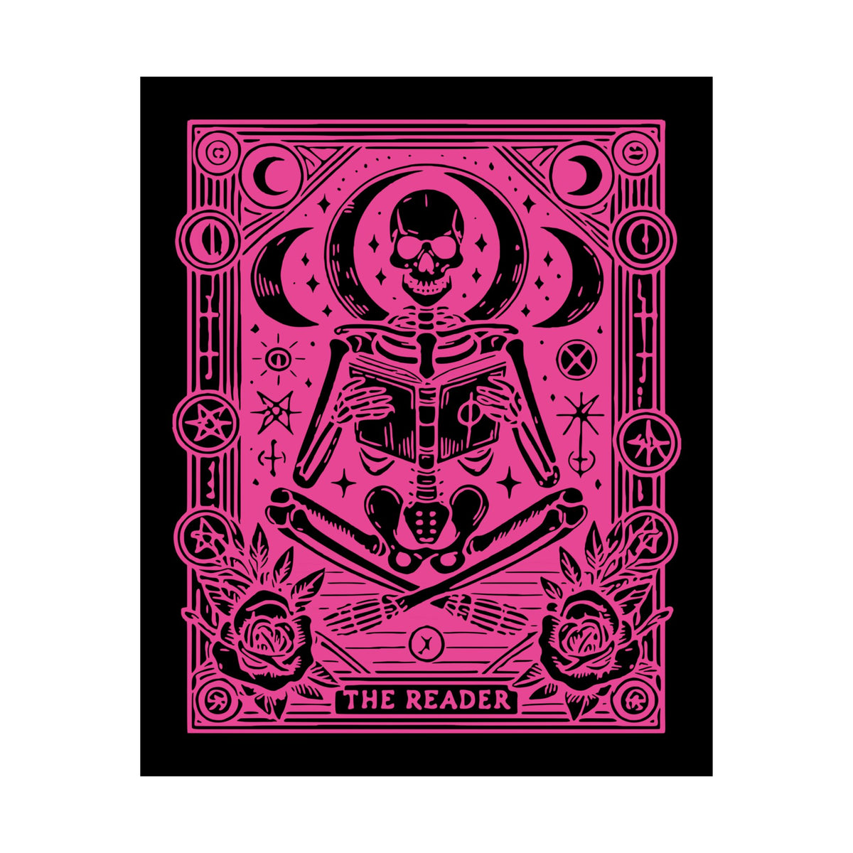 The Reader- Bright Pink Gothic Skeleton Tarot Art Print