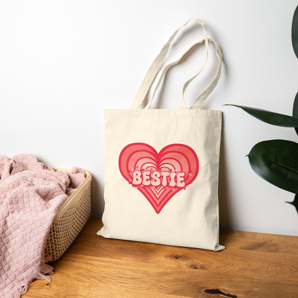 Best Friend Tote Bag - Personalizable Strawberry Milk Pink Bestie Canvas Tote