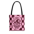 Pink Spooky Checkerboard Carryall - Gothic Witch Skull Personalizable Tote