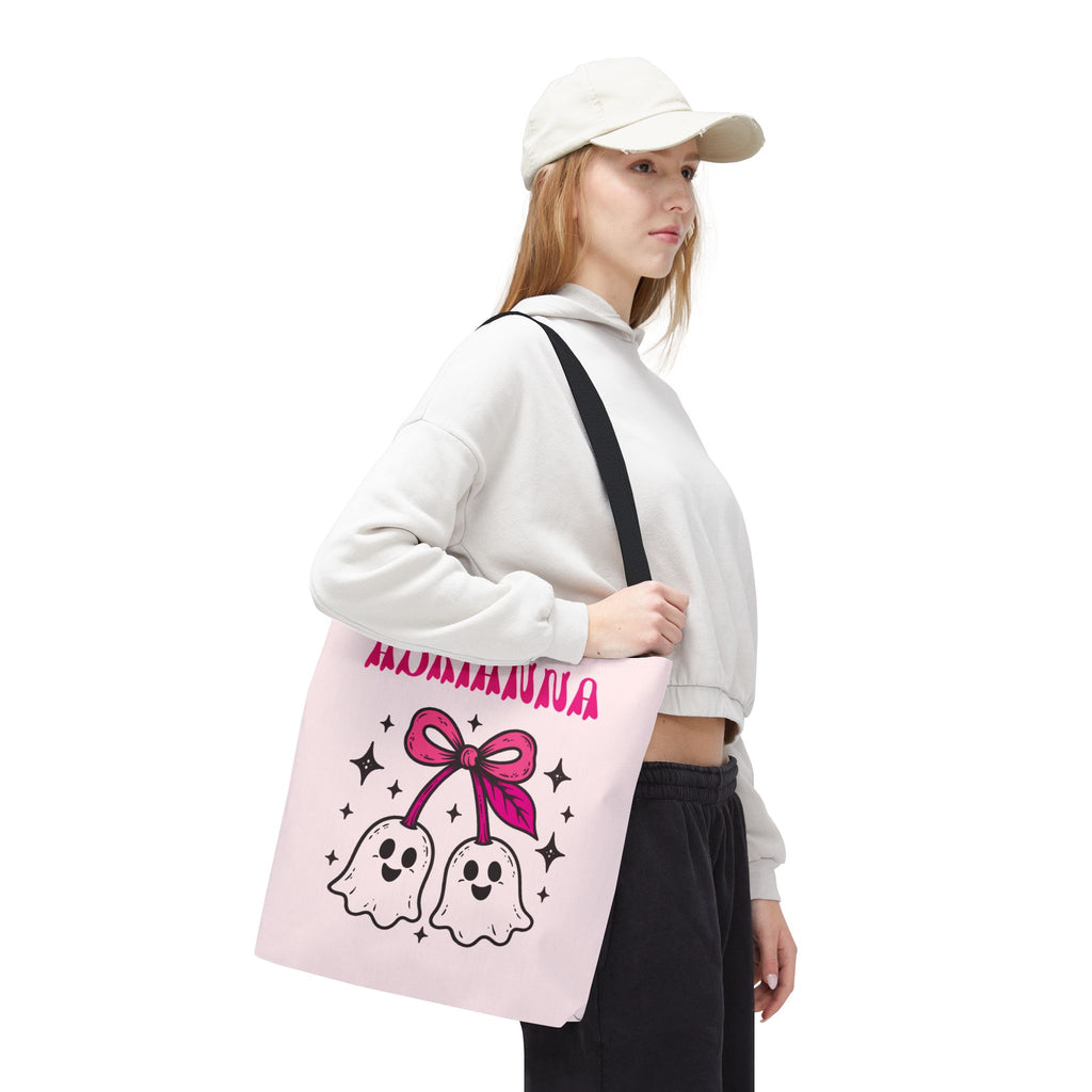 Pink Cute Ghost Cherries Tote Bag - "Spooky and a Cutie" Personalized Halloween Tote