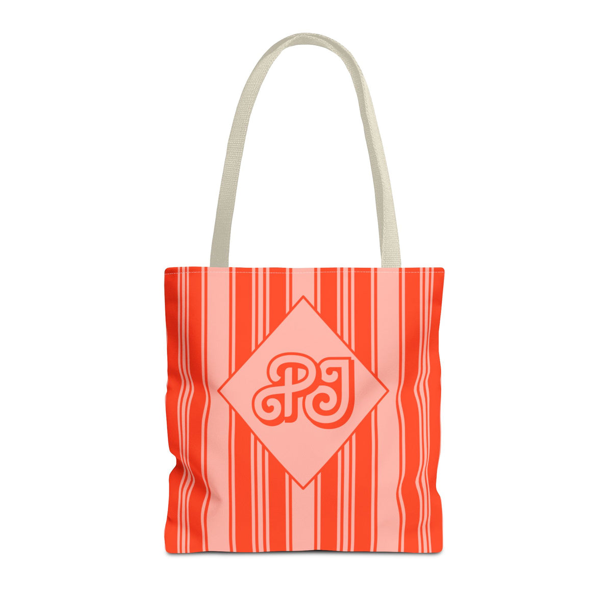 Personalizable Striped Vermillion Tote Bag – Vibrant Vertical Stripe Beach and Market Tote