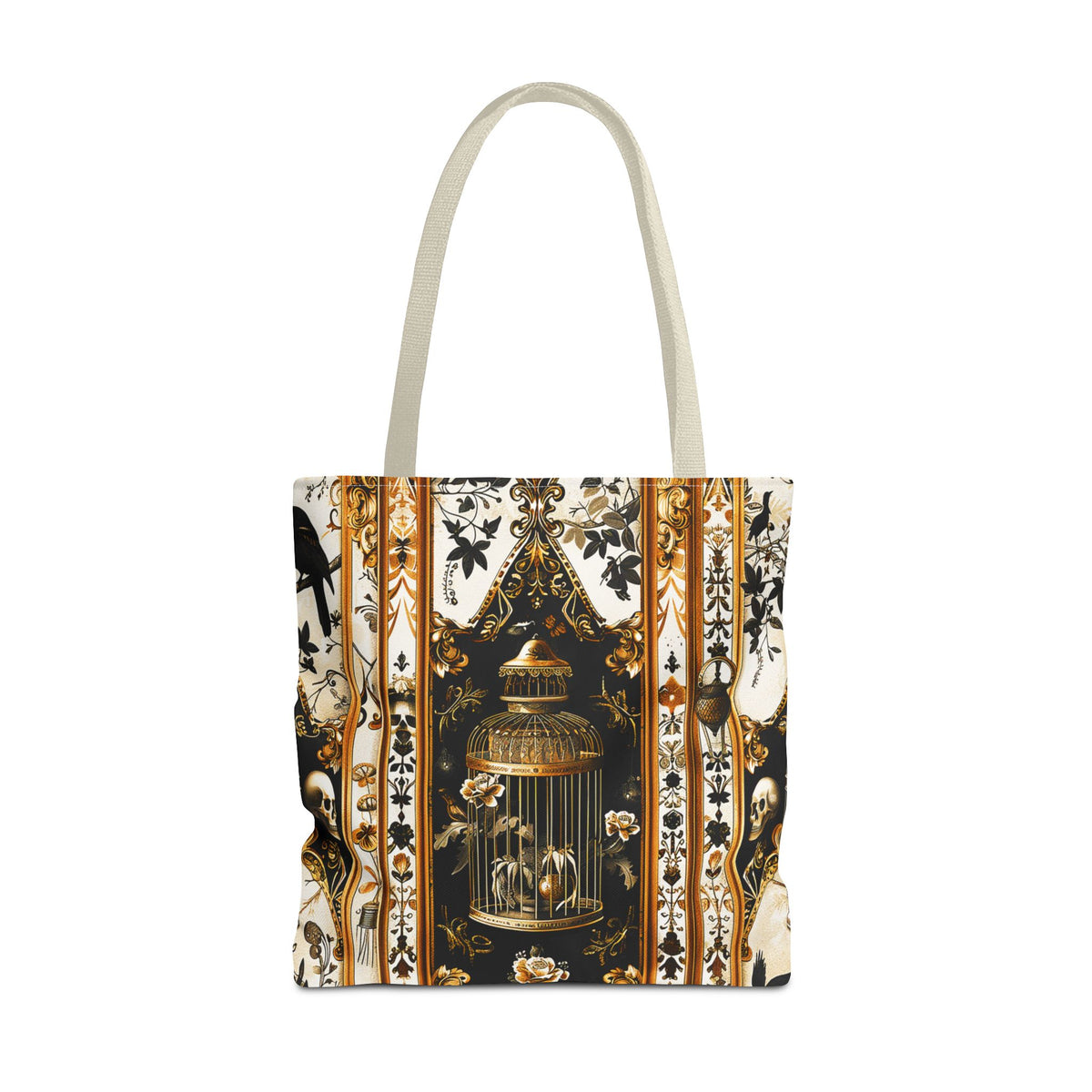 Vintage Gothic Birdcage Tote Bag - Victorian Skull and Floral Pattern Carryall