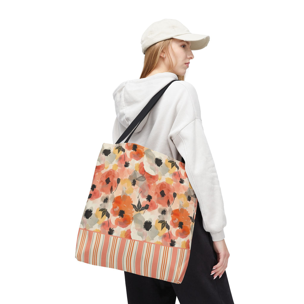 Floral Watercolor Stripe Tote Bag – Peach Blossom Beach and Market Bag