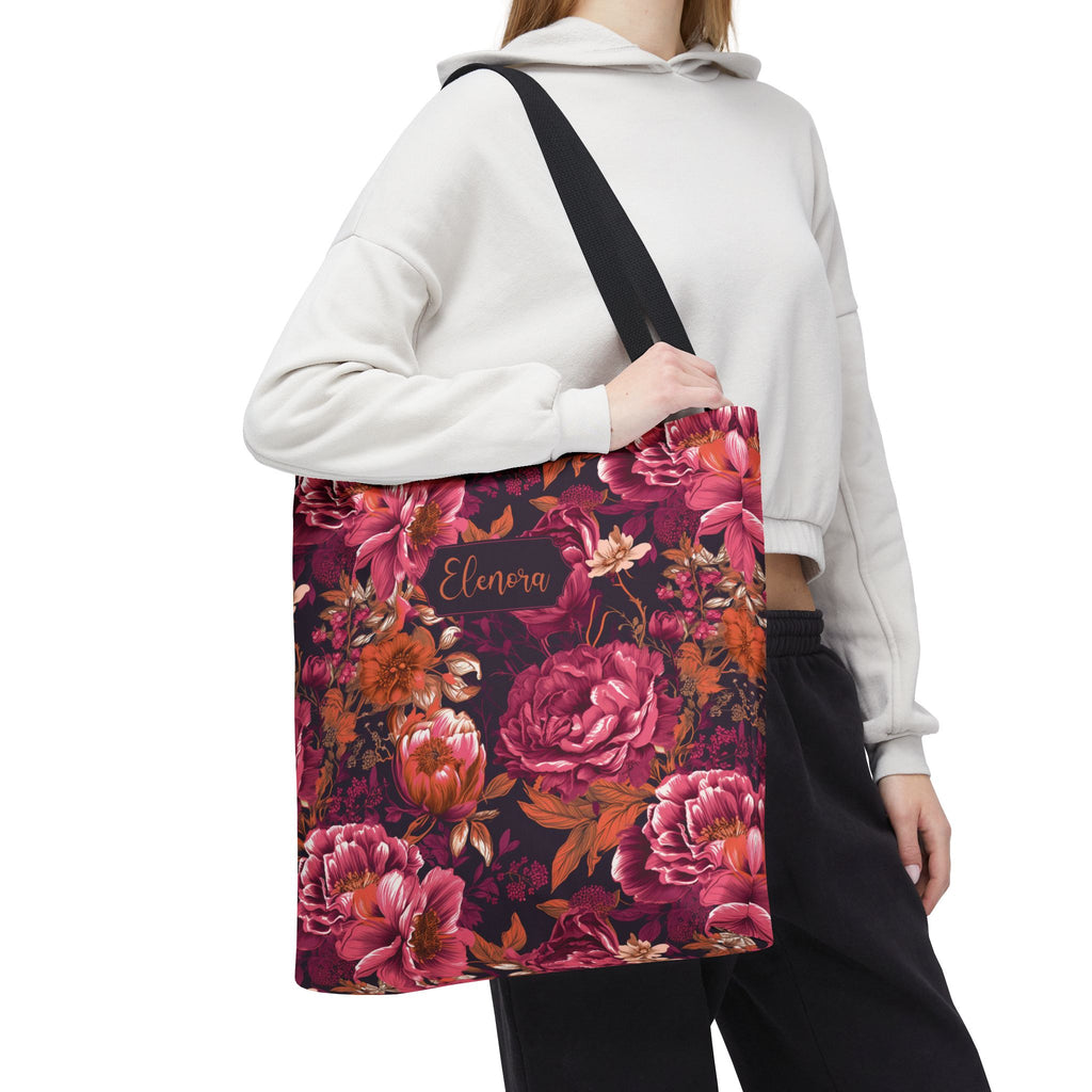 Personalizable Floral Maximalist Tote - Vivid Magenta and Orange Print Bag