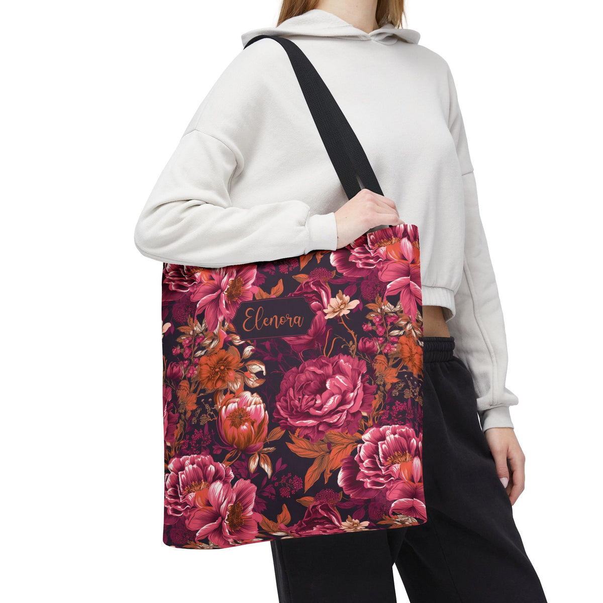 Personalizable Floral Maximalist Tote - Vivid Magenta and Orange Print Bag