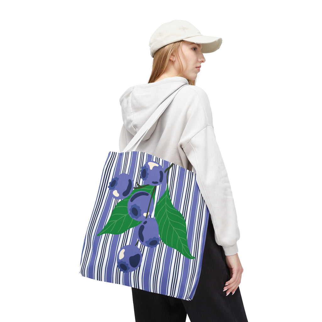 Blueberry Stripe Tote Bag - Summer Fruit Market Tote