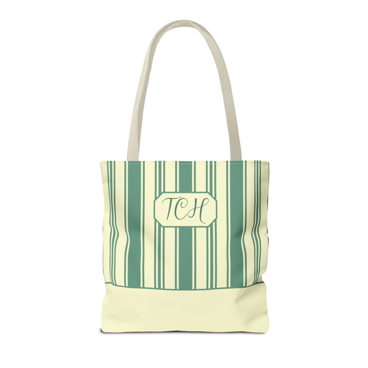 Striped Personalizable Carryall – Retro Mint and Cream Stripe Everyday Tote Bag