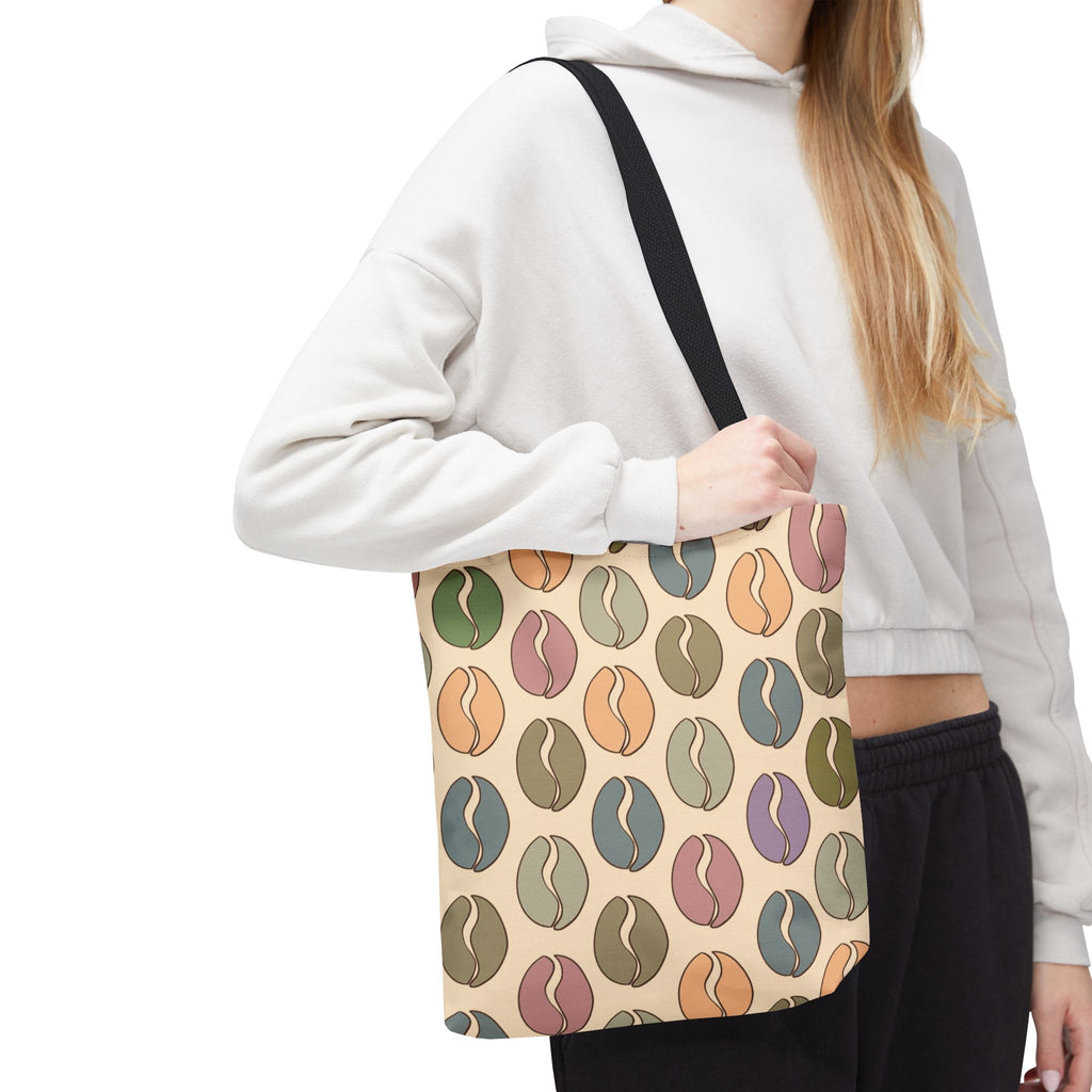 Colorful Coffee Tote Bag - Coffee Lover's Bean Bag in Cream