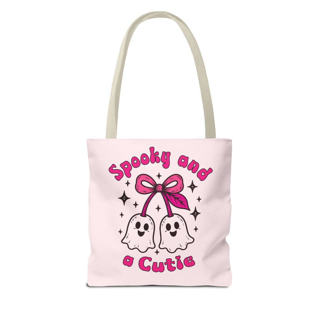 Pink Cute Ghost Cherries Tote Bag - "Spooky and a Cutie" Personalized Halloween Tote