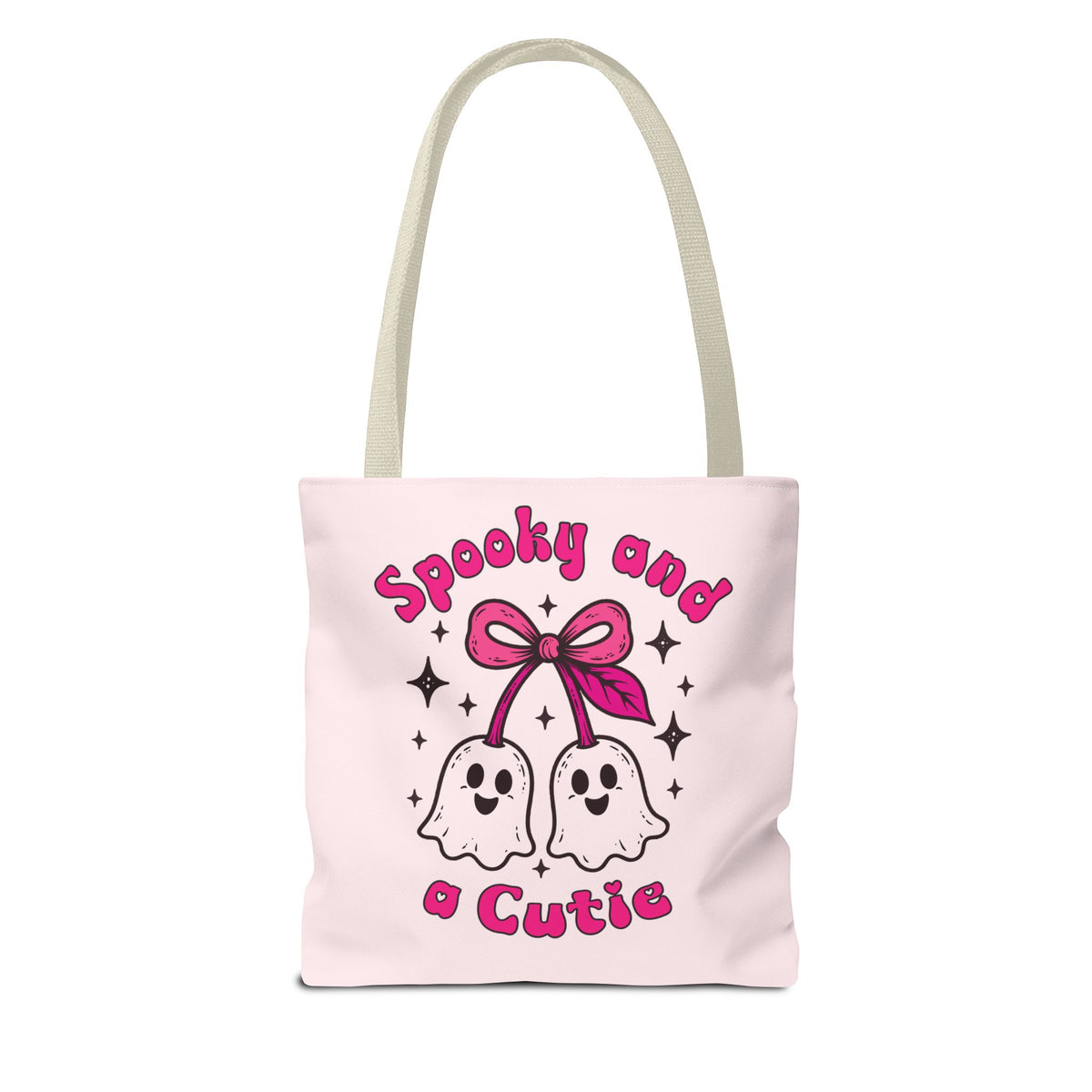 Pink Cute Ghost Cherries Tote Bag - "Spooky and a Cutie" Personalized Halloween Tote