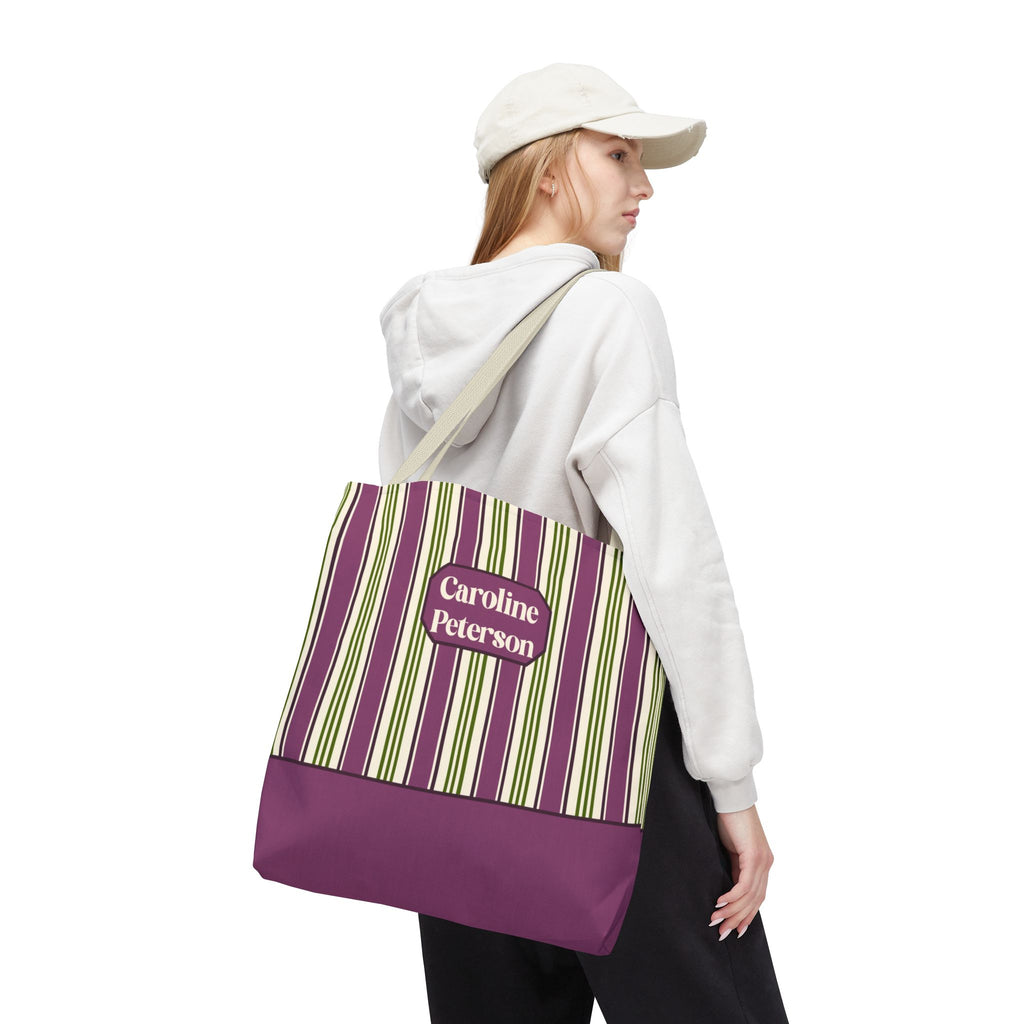 Personalizable Striped Tote Bag - Colorful Green and Purple Stripe Carryall
