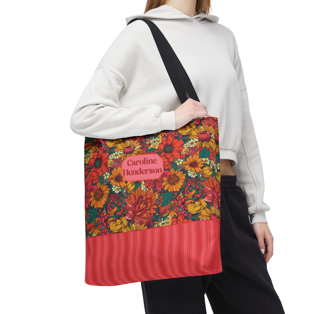 Personalizable Floral Tote - Floral Striped Harvest Tote Bag