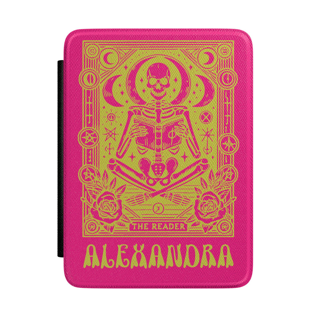 Personalized Gothic Skeleton Kindle Case – Pink and  Green "The Reader" Tarot Design