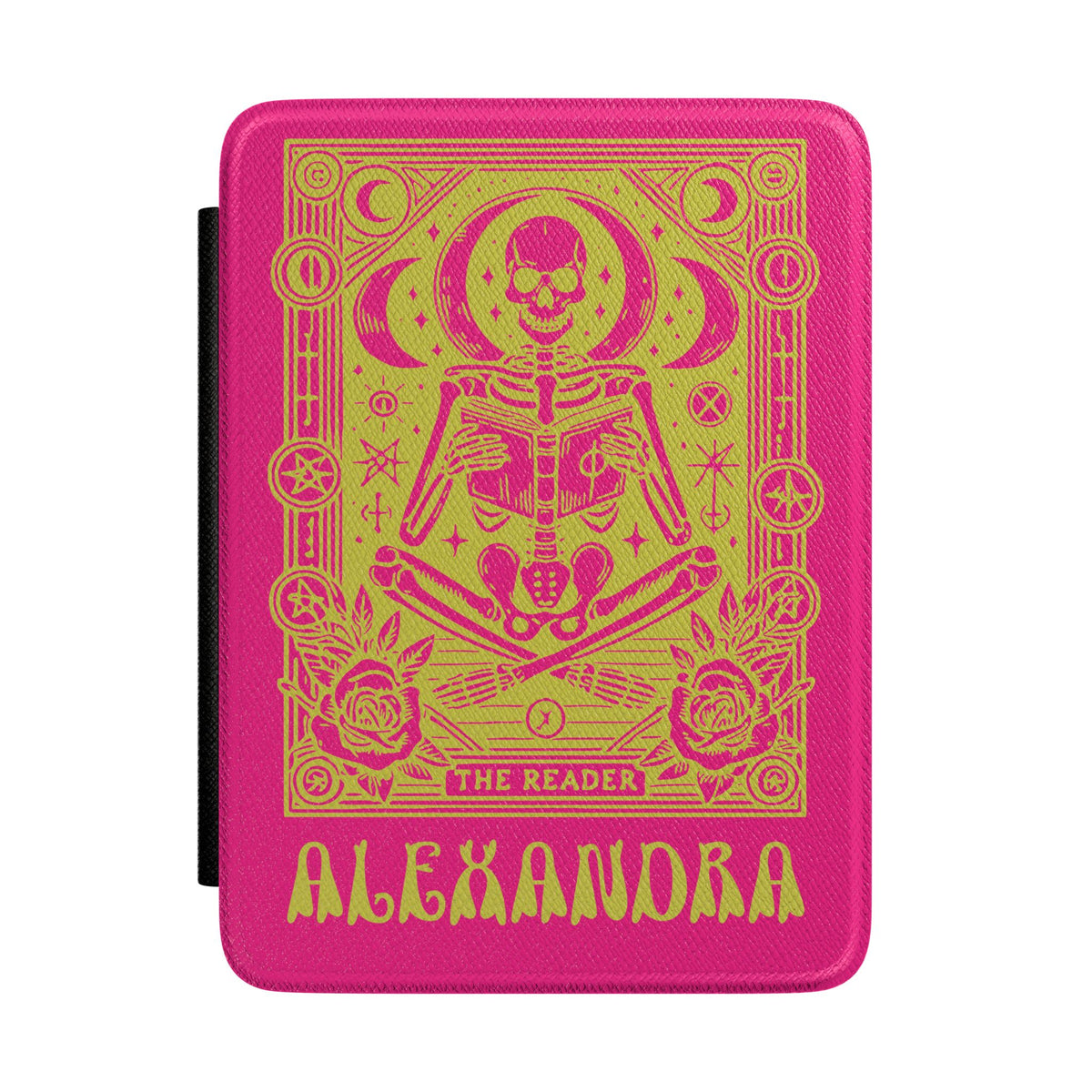 Personalized Gothic Skeleton Kindle Case – Pink and  Green "The Reader" Tarot Design