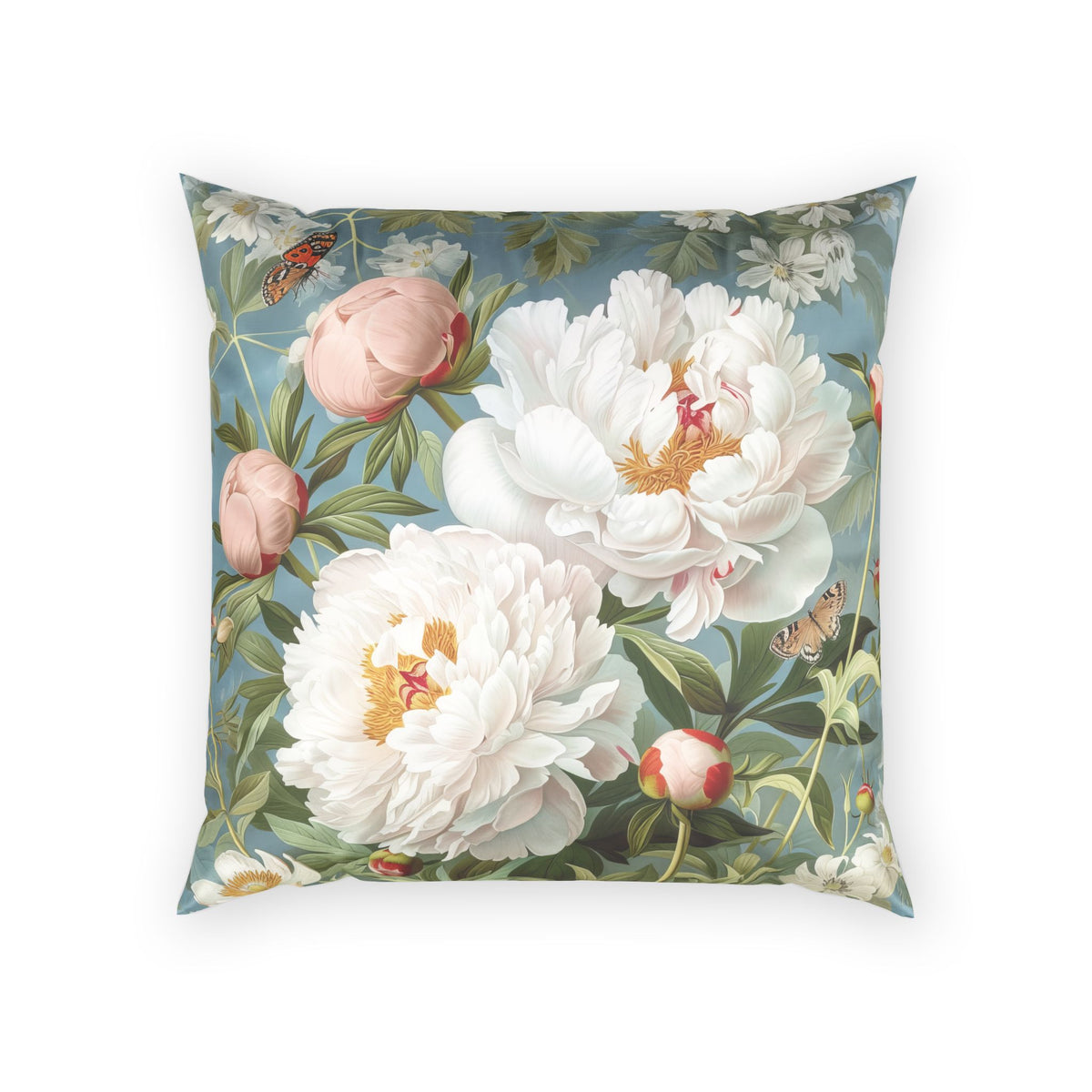 Velvet Throw Pillow - Elegant Peonies and Butterflies Decorative Pillow