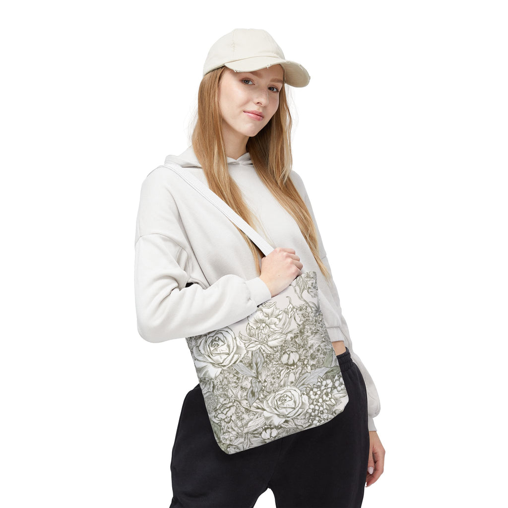 Rose Sketch Tote Bag — Grey Floral Carryall