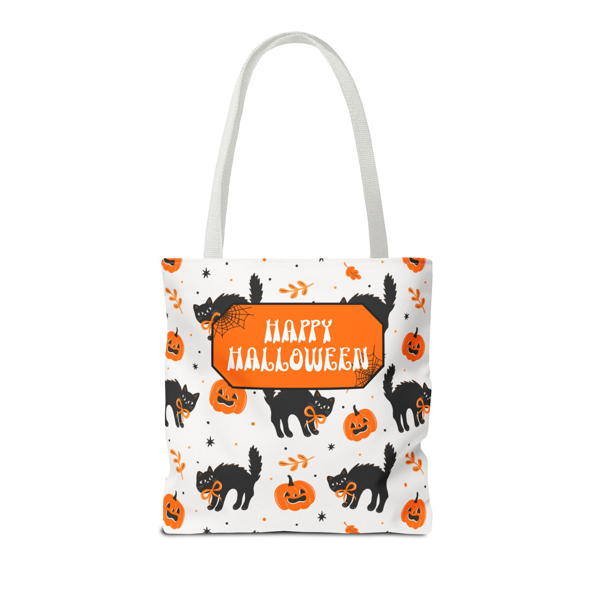 Cute Black Cats and Pumpkins Carryall -Personalized Halloween Trick or Treat Tote Bag