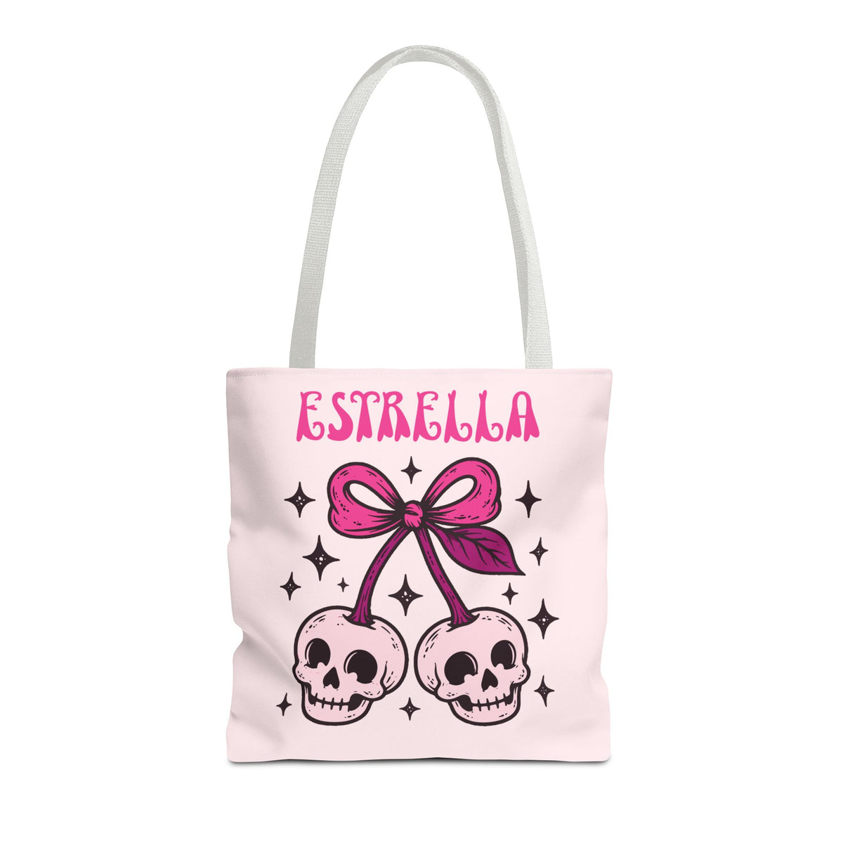 Personalized 'Creepy and Adorable' Pink Skull Cherries Tote Bag - Custom Trick-or-Treat Keepsake