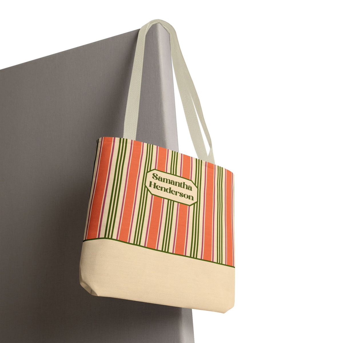 Personalizable Colorful Striped Tote Bag - Versatile Peach and Green Everyday Carryall