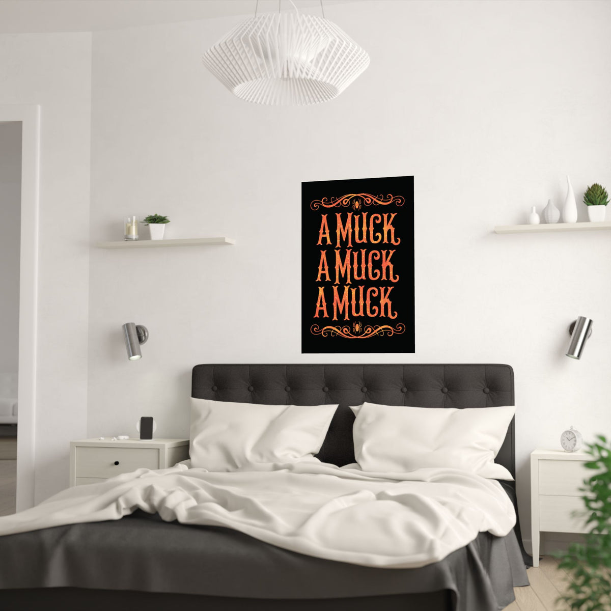 A Muck A Muck A Muck Satin Poster - Orange and Black Halloween Gothic Wall Art