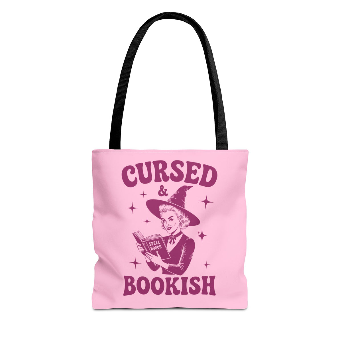 Cursed and Bookish Tote Bag — Witchy Pink Vintage Book Lover Shopper