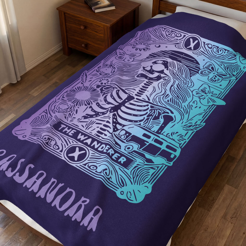 'The Wanderer' Tarot Skeleton Personalized Velveteen Blanket