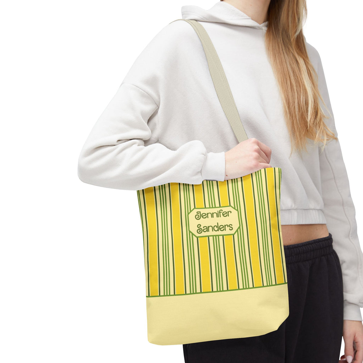 Personalizable Yellow and Green Striped Tote – Bright Summer Market Bag