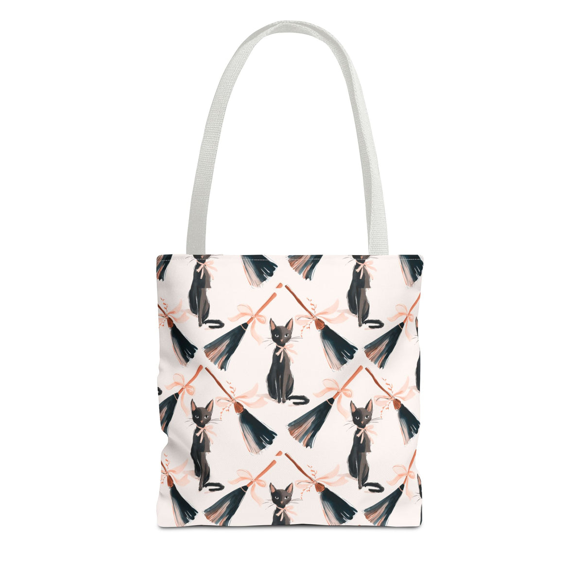 Witchy Black Cat and Broom Tote Bag