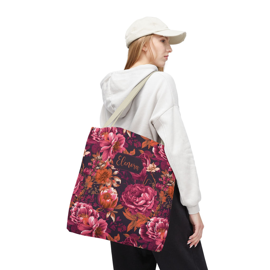 Personalizable Floral Maximalist Tote - Vivid Magenta and Orange Print Bag