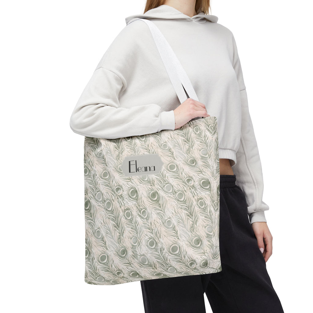 Personalizable Tote - Elegant Grey Peacock Feather Pattern Bag