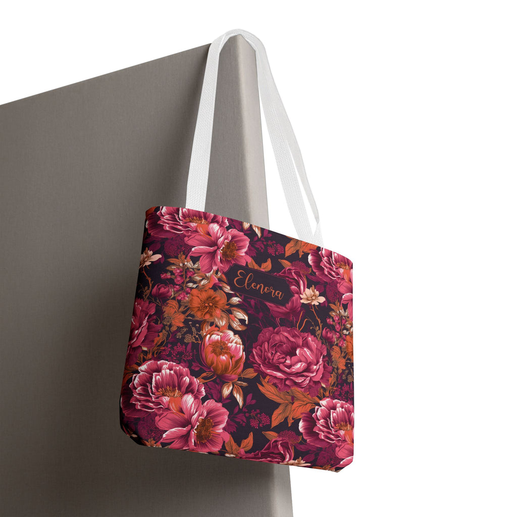 Personalizable Floral Maximalist Tote - Vivid Magenta and Orange Print Bag