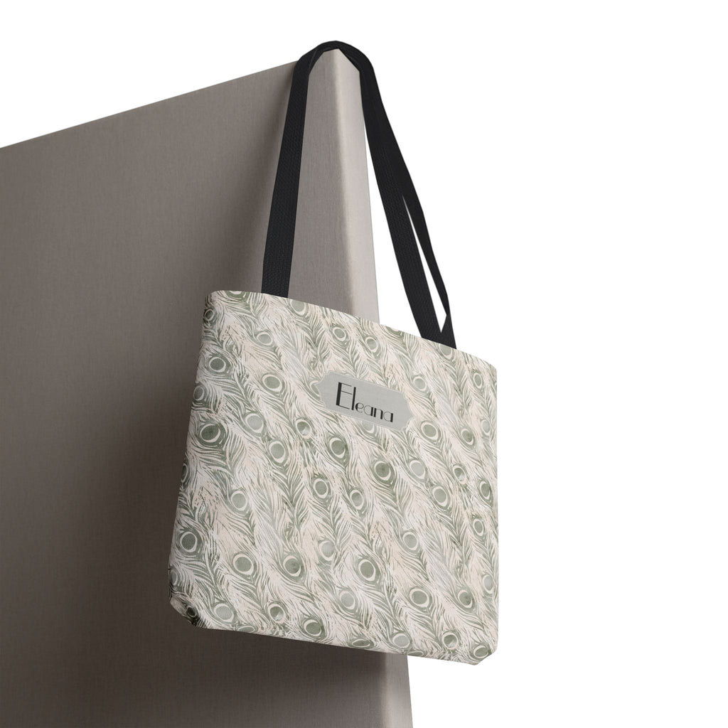 Personalizable Tote - Elegant Grey Peacock Feather Pattern Bag
