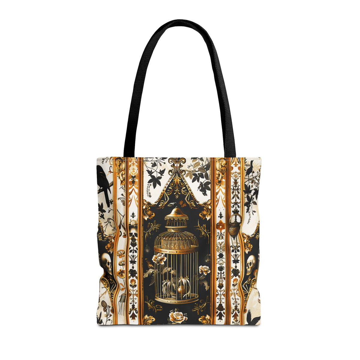 Vintage Gothic Birdcage Tote Bag - Victorian Skull and Floral Pattern Carryall